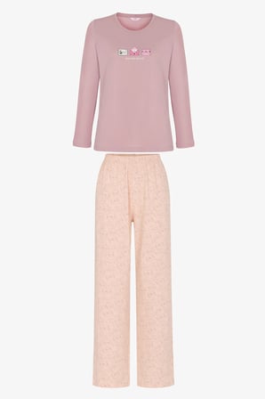 Açık Pembe Naps&cats Kedi Desenli Uzun Kollu Pantolon Pijama Takımı