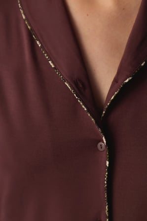 Kahverengi Margot Yılan Desenli Uzun Kollu Gömlek Pantolon Pijama Takımı