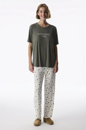 Haki Mama Blossoming Time Puantiye Desenli Pantolon Kısa Kollu Pijama Takımı