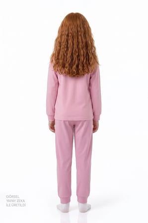 Kız Çocuk Pembe Loving Unicorn Pamuklu Uzun Kollu Pijama Takımı