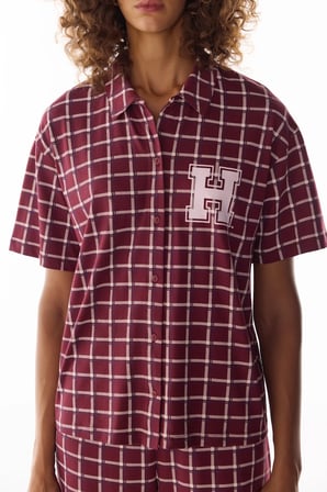 Bordo Harvard Pötikare Desenli Kısa Kollu Gömlek Pantolon Pijama Takımı