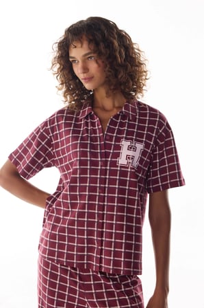 Bordo Harvard Pötikare Desenli Kısa Kollu Gömlek Pantolon Pijama Takımı