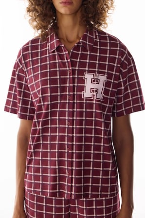 Bordo Harvard Pötikare Desenli Kısa Kollu Gömlek Pantolon Pijama Takımı