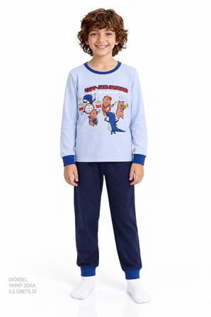 Erkek Çocuk Mavi Capy-Jam Session Pamuklu Uzun Kollu 2'li Pijama Takımı