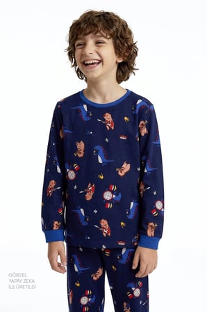 Erkek Çocuk Mavi Capy-Jam Session Pamuklu Uzun Kollu 2'li Pijama Takımı