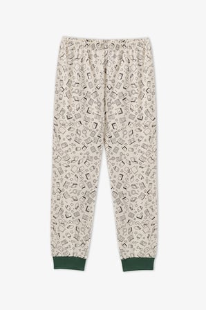 Erkek Çocuk Yeşil Fully Booked Pamuklu Uzun Kollu 2'li Pijama Takımı
