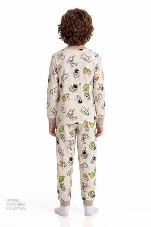 Erkek Çocuk Gri Space Friends Pamuklu Uzun Kollu 2'li Pijama Takımı
