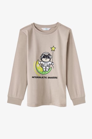Erkek Çocuk Gri Space Friends Pamuklu Uzun Kollu 2'li Pijama Takımı