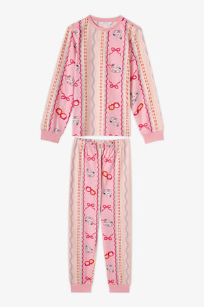 Kız Çocuk Pembe Snailmail Cuties Pamuklu Uzun Kollu 2'li Pijama Takımı