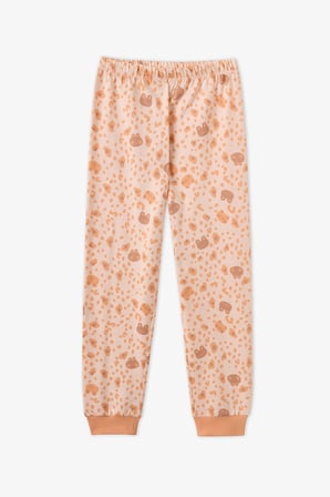 Kız Çocuk Sevimli Leopar Pamuklu Uzun Kollu 2'li Pijama Takımı