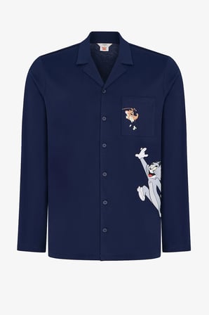 Erkek Lacivert Tom&jerry Uzun Kollu Gömlek Pantolon Pijama Takımı