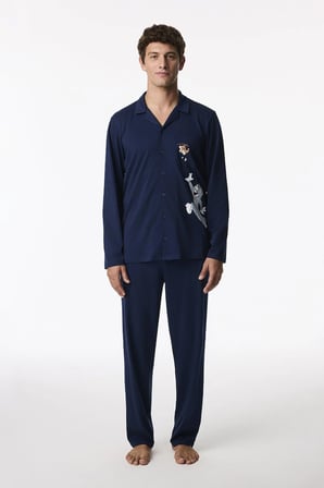 Erkek Lacivert Tom&jerry Uzun Kollu Gömlek Pantolon Pijama Takımı