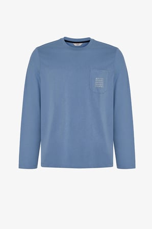 Erkek Steel Blue Çizgili Pantolon Uzun Kollu Pijama Takımı