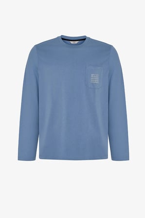 Erkek Steel Blue Çizgili Pantolon Uzun Kollu Pijama Takımı