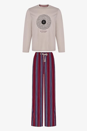 Erkek Soundwave Çizgili Pantolon Uzun Kollu Pijama Takımı