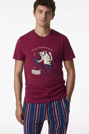 Erkek Retro Groove Çizgili Pantolon Kısa Kollu Pijama Takımı