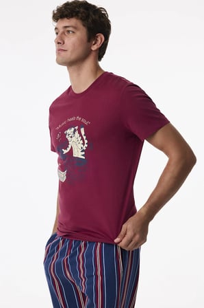 Erkek Retro Groove Çizgili Pantolon Kısa Kollu Pijama Takımı