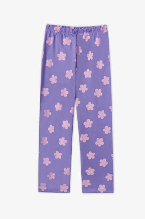 Kız Çocuk Lila Feel Better Kedi Desenli Pamuklu Düğmeli Uzun Kollu Gömlek Pantolon Pijama Takımı