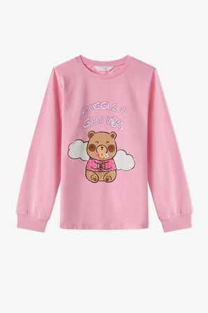 Kız Çocuk Pembe Friendly Capy Pamuklu Uzun Kollu 2'li Pijama Takımı