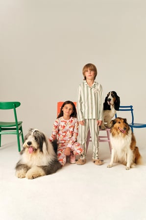 Erkek Çocuk Ekru Cute Friend Çizgili Pamuklu Düğmeli Uzun Kollu Gömlek Pantolon Pijama Takımı