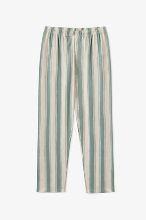 Erkek Çocuk Ekru Cute Friend Çizgili Pamuklu Düğmeli Uzun Kollu Gömlek Pantolon Pijama Takımı