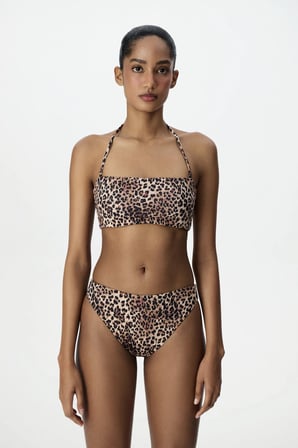 Leo Straplez Leopar Desenli Bikini Üstü