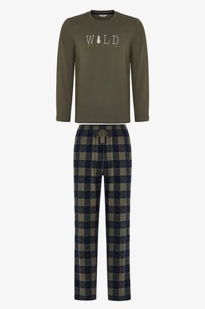 Erkek Wild Attitude Ekoseli Pantolon Uzun Kollu Pijama Takımı