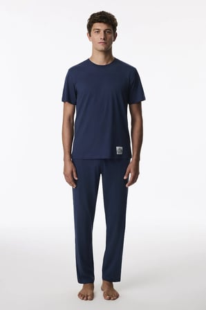 Erkek Lacivert Midnight Forest Pantolon Kısa Kollu Pijama Takımı