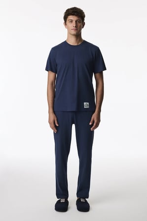 Erkek Lacivert Midnight Forest Pantolon Kısa Kollu Pijama Takımı