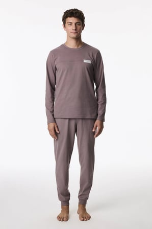 Erkek Kahverengi Doğal Uzun Kollu Jogger Pijama Takımı
