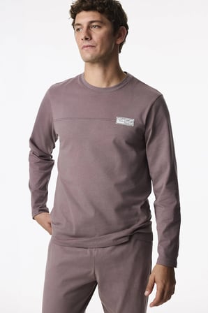 Erkek Kahverengi Doğal Uzun Kollu Jogger Pijama Takımı