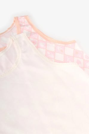Kız Çocuk Kırık Beyaz Princess Print Çiçekli Pamuklu 2'li Atlet