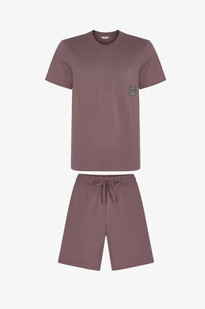 Erkek Kahverengi Woodland Earth Kısa Kollu Şort Pijama Takımı
