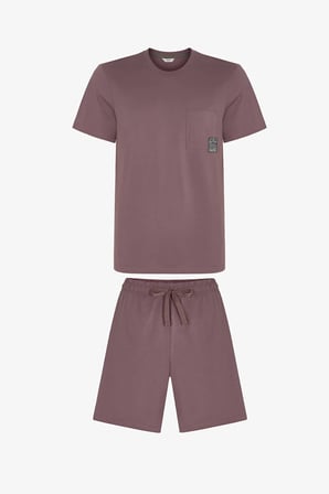 Erkek Kahverengi Woodland Earth Kısa Kollu Şort Pijama Takımı