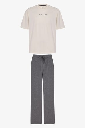 Erkek Modern Stone Oversize Pantolon Kısa Kollu Pijama Takımı