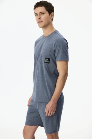 Erkek İndigo Melanj Soft Indigo Kısa Kollu Şort Pijama Takımı