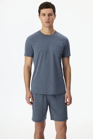 Erkek İndigo Melanj Soft Indigo Kısa Kollu Şort Pijama Takımı