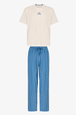Erkek Refined Çizgili Oversize Pantolon Kısa Kollu Pijama Takımı