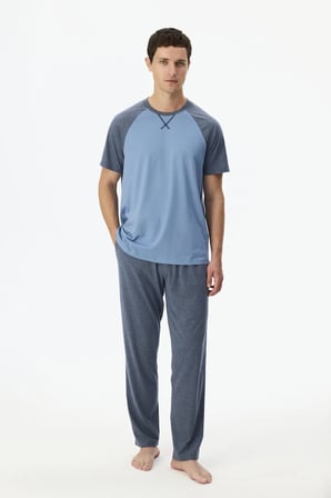 Erkek Tailored Blue Pantolon Kısa Kollu Pijama Takımı