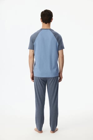 Erkek Tailored Blue Pantolon Kısa Kollu Pijama Takımı