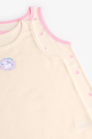 Kız Çocuk Ekru Unilove Unicorn Desenli 2'li Atlet