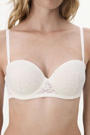 Ekru Pop Dantel Çiçekli Pedli Push Up Sütyen