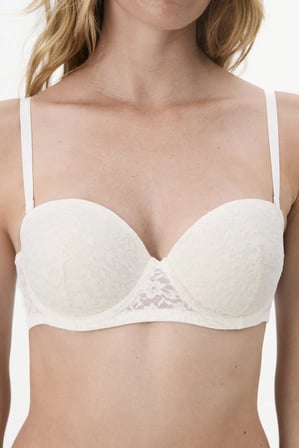 Ekru Pop Dantel Çiçekli Pedli Push Up Sütyen