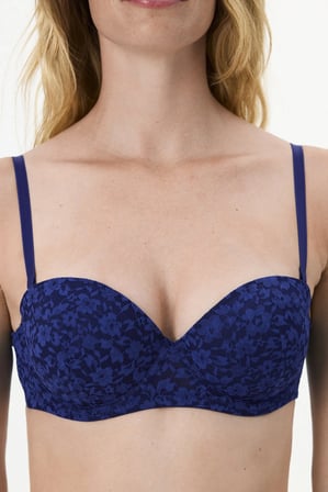 Lacivert Pop Dantel Çiçekli Pedli Push Up Sütyen