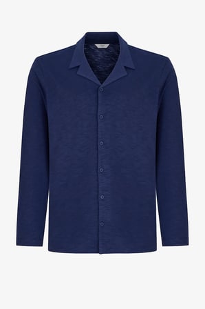 Erkek Lacivert Navy Season Uzun Kollu Gömlek Pantolon Pijama Takımı