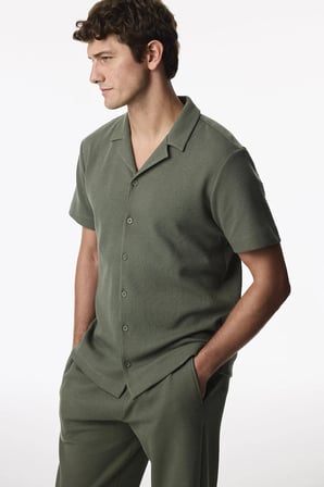 Erkek Haki Derin Yeşil Kısa Kollu Gömlek Pantolon Pijama Takımı