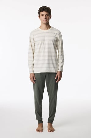 Erkek Moss Çizgili Uzun Kollu Jogger Pijama Takımı