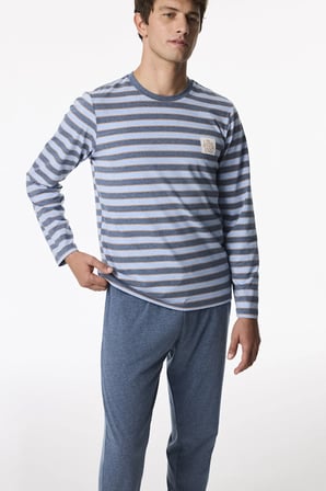 Erkek Blue Weekend Çizgili Uzun Kollu Jogger Pijama Takımı