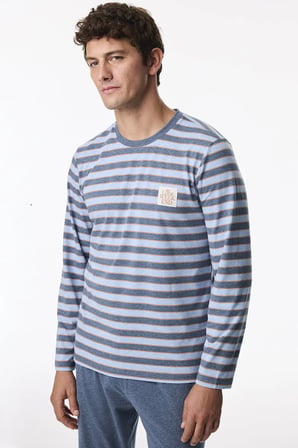 Erkek Blue Weekend Çizgili Uzun Kollu Jogger Pijama Takımı