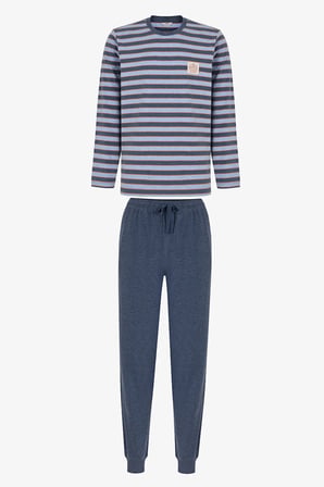 Erkek Blue Weekend Çizgili Uzun Kollu Jogger Pijama Takımı